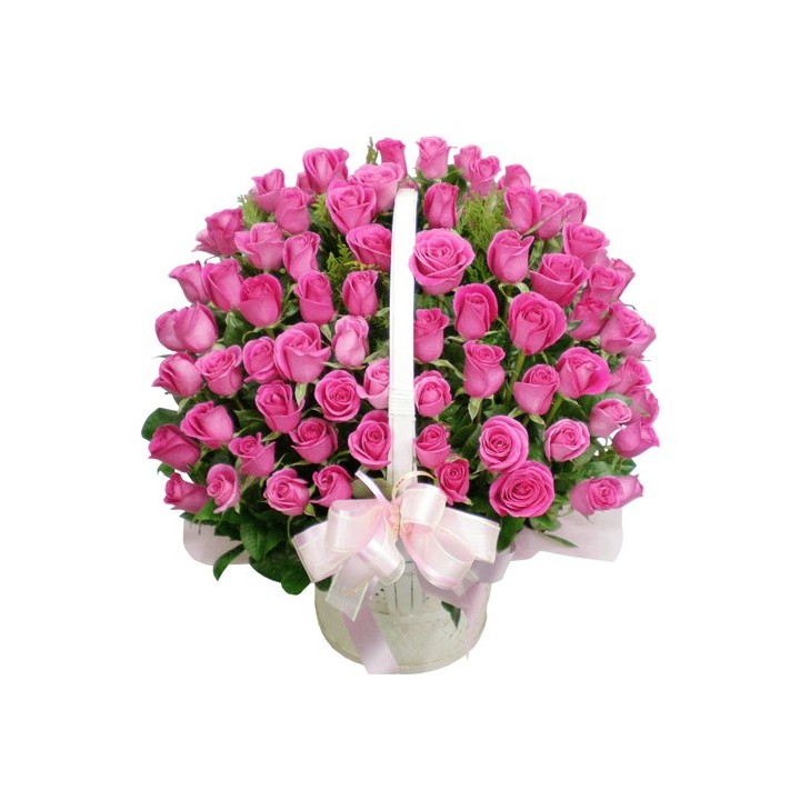 Basket of 100 pink roses