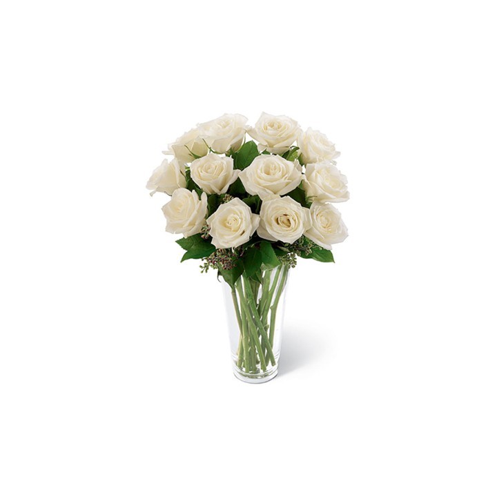 12 White Roses In Vase