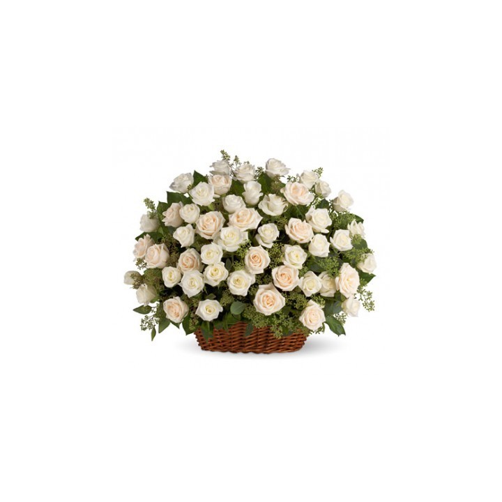 White Roses Basket 50 Stems