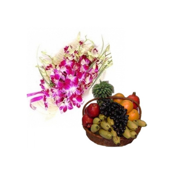 Pink Orchid 6 Stem With 2 KG Fruits Basket