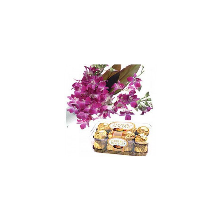 Orchids with Ferrero Rocher Chocolates (12 Flowers And 16 Pieces Chocolate)