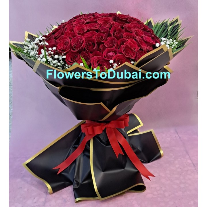 101 red roses with black paper