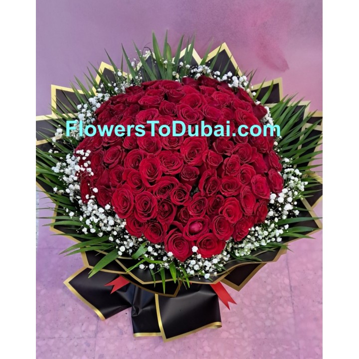 101 red roses with black paper