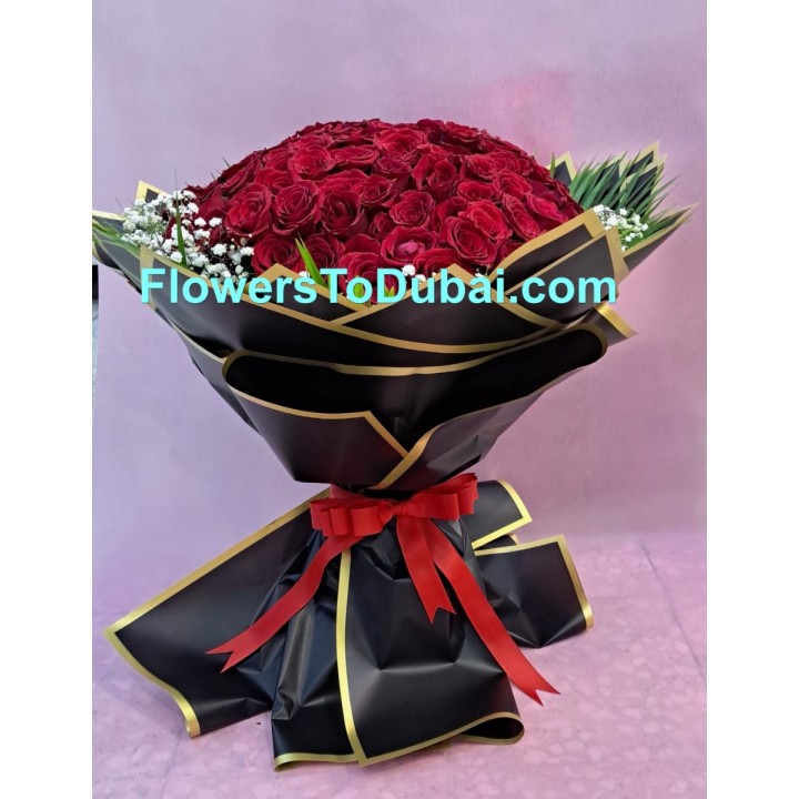 101 red roses with black paper