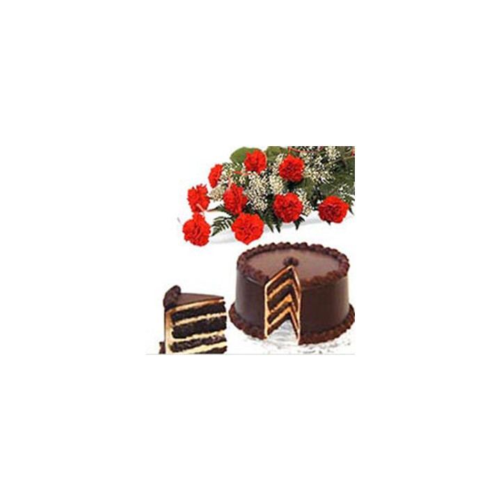 1 Dozen Red Carnations And Half Kg Chocolate Cake