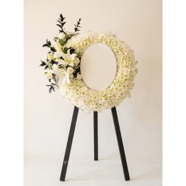 White Chrysanthemum & Lily Condolence Wreath on Stand