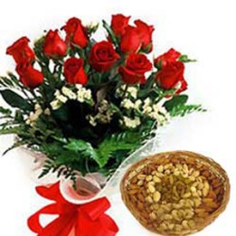 1 Dozen Red Roses with Half Kg Dry fruits ( Mixed Nuts)