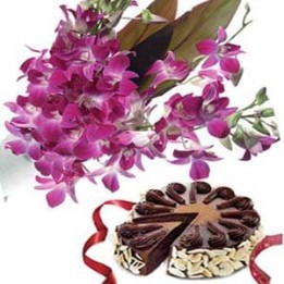 One Dozen Purple Orchids & 1 Kg Chocolate Cake