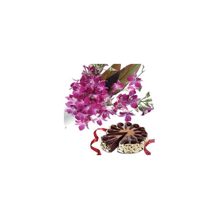 One Dozen Purple Orchids & 1 Kg Chocolate Cake