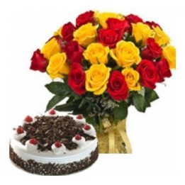 30 ROSES (MIXED COLORS) WITH 500GM CAKE