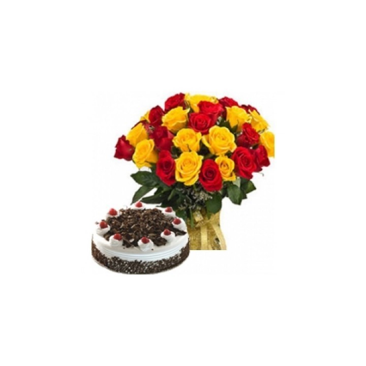 30 ROSES (MIXED COLORS) WITH 500GM CAKE