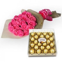 24 Pink Roses With 24 Pcs Ferrero Rocher