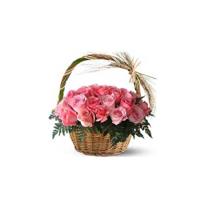 Pink Roses Basket 24 Flowers