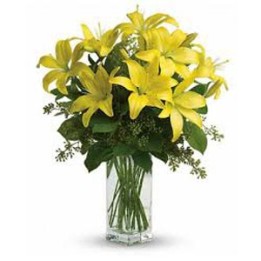 10 Yellow Lily in Vase (white and pink) avalible