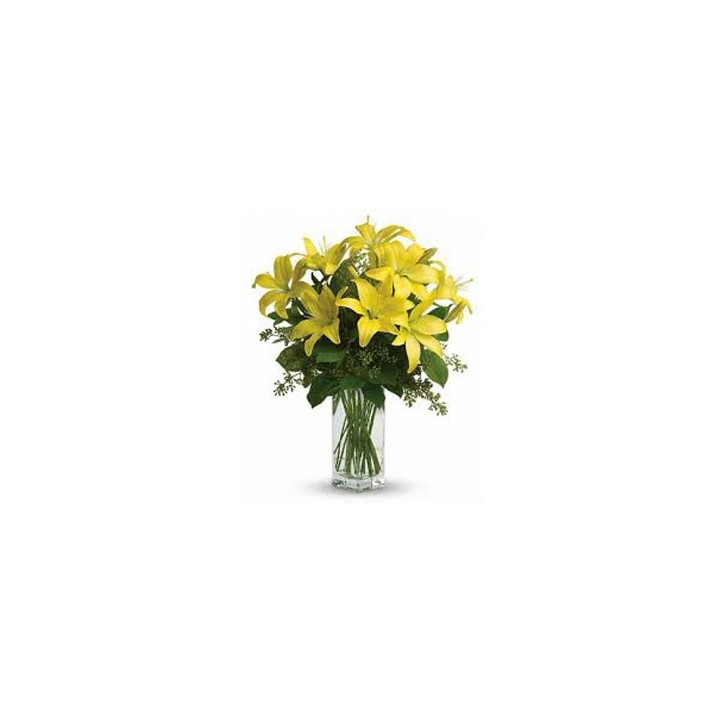 10 Yellow Lily in Vase (white and pink) avalible