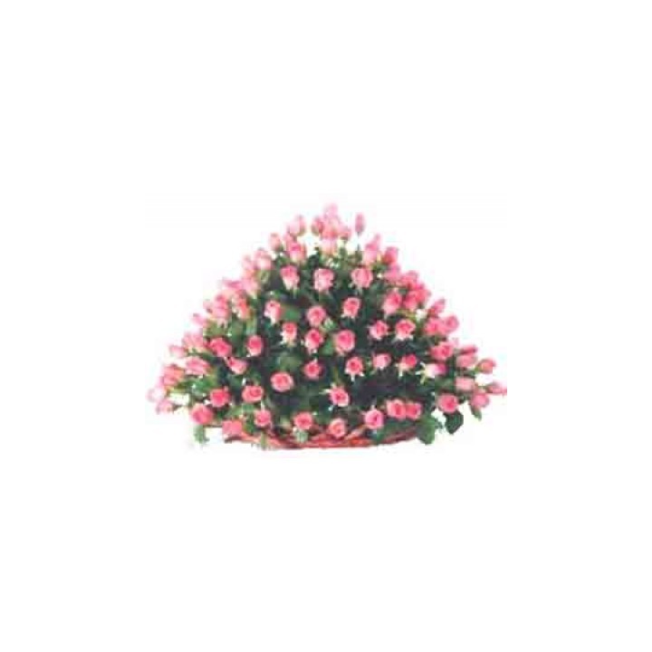 Pink Roses Basket 100 Flowers