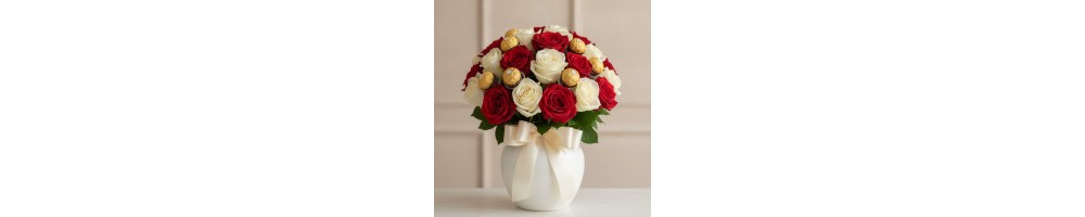 گل همراه با فررو روشه · بهترین گل‌فروشی دبی | FlowersToDubai