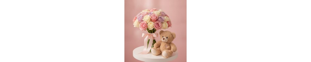 گل همراه با خرس عروسکی — گل‌فروشی دبی | FlowersToDubai