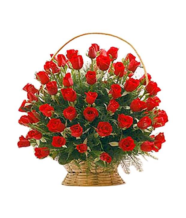 Basket of 100 or 101 red roses