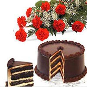 1 Dozen Red Carnations With Half Kg Chocolate Cake
