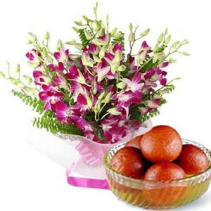 10 Orchid Stem with 1 KG Gulab Jamun
