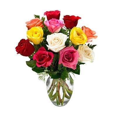 12 MIX ROSES IN VASE