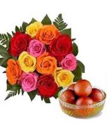 12 MIX ROSES BUNCH WITH 1KG GULAB JAMUN