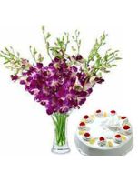 12 Purple Orchids Vase With 500GM Pineapple Cake