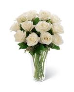 12 White Roses In Vase