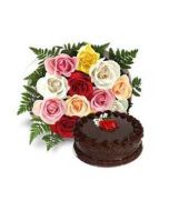 18 MIX ROSES WITH 1 KG CHOCOLATE CAKE