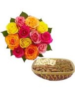 24 MIX ROSES BUNCH WITH 1 KG ASSORTED DRYFRUITS