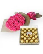 24 Pink Roses With 24 Pcs Ferrero Rocher