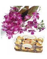 Orchids with Ferrero Rocher Chocolates (12 Flowers And 16 Pieces Chocolate)