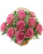 Pink Roses Basket 12 Flowers