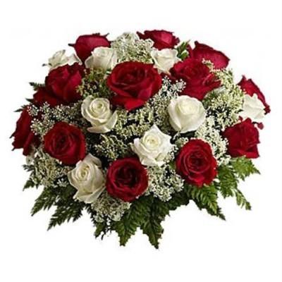 21 RED N WHITE ROSES BUNCH