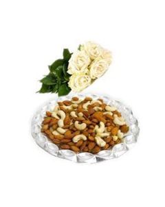 12 Beyaz Gül Buketi 1 Kg Farklı Dryfruits