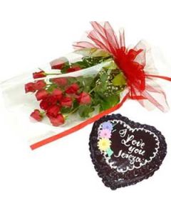  12 Red Roses with 1Kg Chocolate Cake