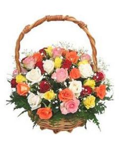 36 MIX ROSES IN BASKET 