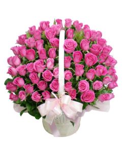 Basket of 100 pink roses 