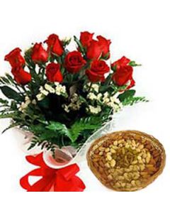 Dozen red Roses with Half Kg Dry fruits ( Mixed Nuts)