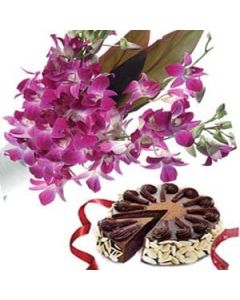 One Dozen Purple Orchids & 1 Kg Chocolate Cake
