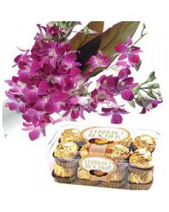 Orchids with Ferrero Rocher Chocolates (12 Flowers And 16 Pieces Chocolate)