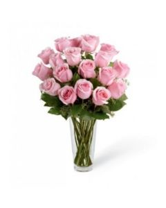 Pink Roses In Vase 20 Flowers