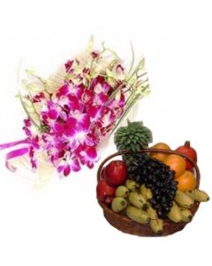 Pink Orchid 6 Stem With 2 KG Fruits Basket