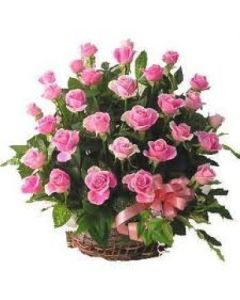 Pink Roses Basket 50 Flowers