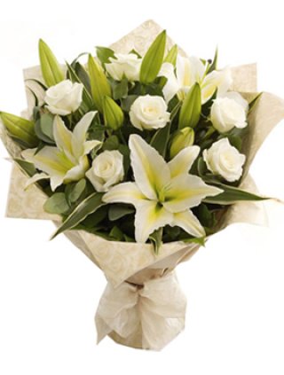 White Lilies Roses Bouquet - Fresh Flowers Dubai
