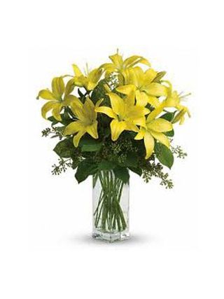 10 Yellow Lily in Vase (white and pink) avalible  - Fresh Flowers Dubai