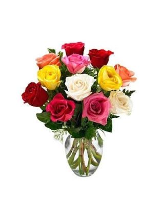 12 MIX ROSES IN VASE - Fresh Flowers Dubai