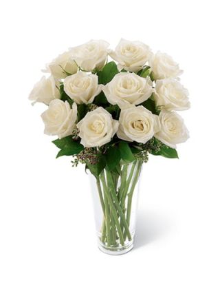 12 White Roses In Vase - Fresh Flowers Dubai