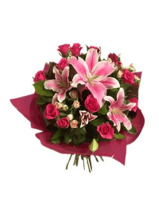 15 Red Roses and Lilies Bouquet - Fresh Flowers Dubai